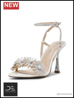 Betsey Johnson Mylee Heeled Sandals Kitten Heel Open Toe Ankle Strap Floral PU